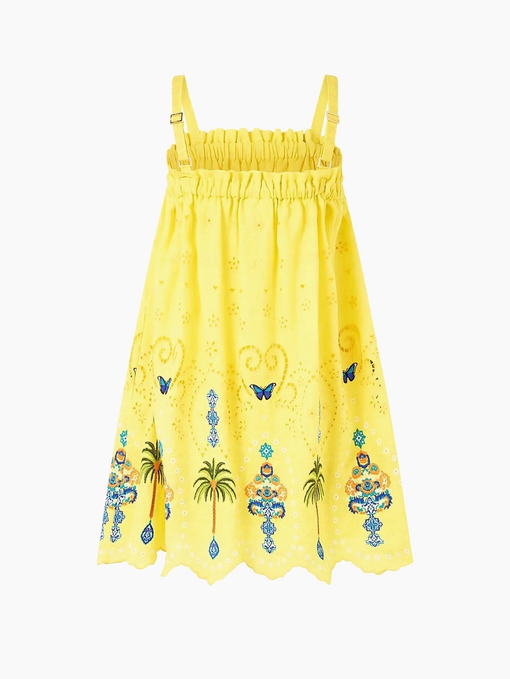 Camilla women’s Yellow Embroidered Sundress with Butterfly & Palm Motif - Picture 3 of 3